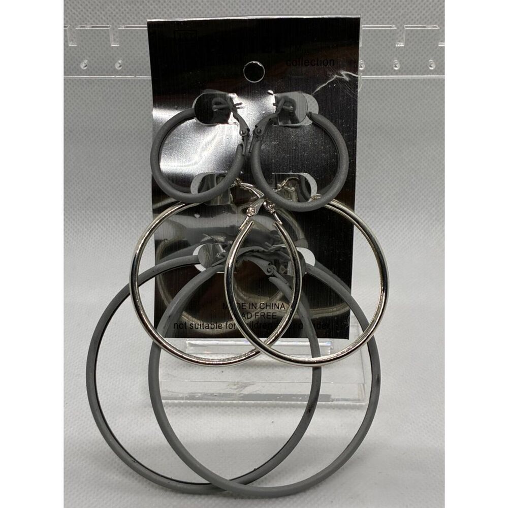 3For$20 Gray Hoop Earrings 3 Pair Matte Minimalist Rubber Coated Light